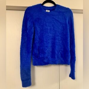 Aritzia Sunday Best Kitten Sweater Fuzzy Crew Neck - dark Royal Blue Size L